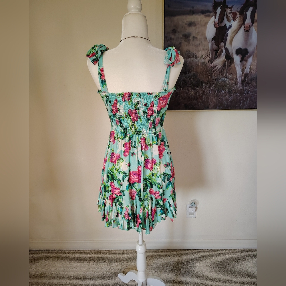 Betsey Johnson Mint Green and Pink Floral Mini Dress - Picture 2 of 8